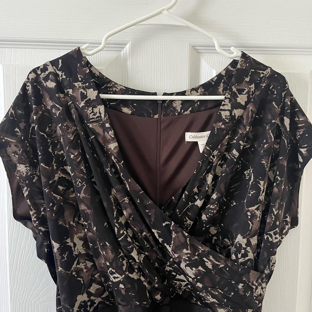 Coldwater Creek Black Midi Dress with Brown-Cream Print Bodice - Picture 2 of 8